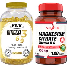 Flx Omega 3-6-9 Balık Yağı 90 Softgel  Nevfix Magnesıum Cıtrate Vitamin B-6 120 Tablet