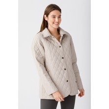 Desen Triko Kadın Kapitone Araboy Ceket 02421433 Bej