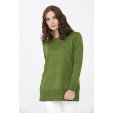 Desen Triko Kadın Yanları ve Eteği Düğmeli Simli Kazak 02421370 Yeşil