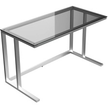 Evka Tekli Desk Çalışma Masası - Parlak Paslanmaz Ayak Füme Cam