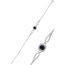 Söğütlü Silver Gümüş Pırlanta Modeli Safir ve Zirkon Taşlı Kare Bileklik