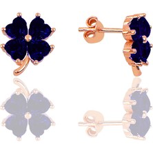 Söğütlü Silver Gümüş Rose Safir Taşlı Yonca Küpe