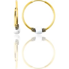 Söğütlü Silver Gümüş Altın Yaldızlı 17 mm Beyaz Taşlı Halka Küpe