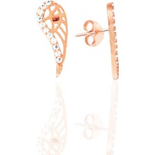 Söğütlü Silver Gümüş Rose Zirkon Taşlı Kanat Küpe