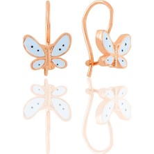 Söğütlü Silver Gümüş Rose Mavi Mineli Çengelli Gümüş Kelebek Küpe