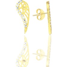 Söğütlü Silver Gümüş Altın Yaldızlı Zirkon Taşlı Kanat Küpe