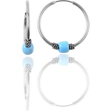Söğütlü Silver Gümüş 14 mm Turkuaz Taşlı Halka Küpe
