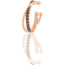 Söğütlü Silver Gümüş Rose Onix Taşlı Iki Sıra Görünümlü Sıkıştırmalı Tekli Kıkırdak Küpe