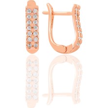 Söğütlü Silver Gümüş Rose Zirkon Taşlı Çift Sıra Taşlı J Küpe