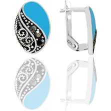 Söğütlü Silver Gümüş Mavi Mineli Oval Markazit Taşlı Küpe