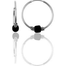 Söğütlü Silver Gümüş 12 mm Mini Siyah Taşlı Halka Küpe