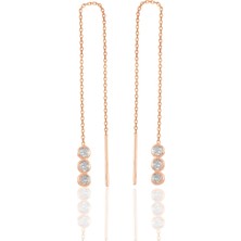 Söğütlü Silver Gümüş Rose Zirkon Taşlı Pırıltılı Zincir Küpe