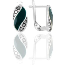 Söğütlü Silver Gümüş Yeşil Mineli Oval Markazit Taşlı Küpe