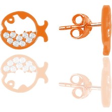 Söğütlü Silver Gümüş Rose Zirkon Taşlı Balık Küpe