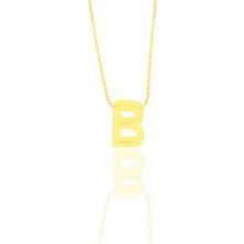 Söğütlü Silver Gümüş Altın Yaldızlı Üç Boyutlu Minimal B Harf Kolye