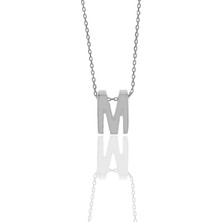 Söğütlü Silver 925 Ayar Gümüş M Harf Kolye Rodyumlu Minimal Tasarım 44 cm Kadınlar için