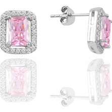 Söğütlü Silver Gümüş Baget Kesim Pembe Taşlı Küpe