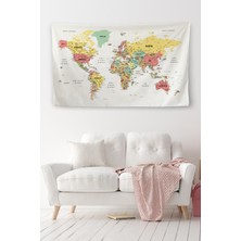 Harita Sepeti Duvar Örtüsü Halısı Detaylı Türkçe Güncel Dünya Haritası  Kanvas Kumaş 3962