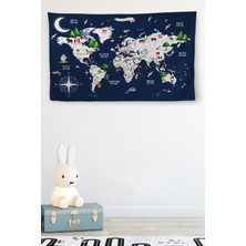 Harita Sepeti Duvar Örtüsü Çocuk Odası  Dünya Haritası  Kanvas Duvar Halısı