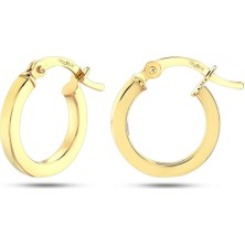 Prenses Pırlanta Kadın 14 Ayar Altın Kalın Köşeli Halka Küpe