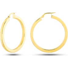 Prenses Pırlanta Kadın 14 Ayar Altın Kalın Köşeli Halka Küpe