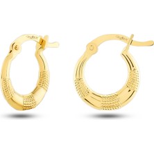 Prenses Pırlanta Kadın 14 Ayar Altın Desenli Minimal Halka Küpe