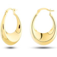 Prenses Pırlanta Kadın 14 Ayar Altın Oval Halka Küpe