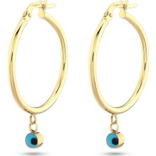 Prenses Pırlanta Kadın 14 Ayar Altın Nazar Göz Sallantılı Halka Küpe