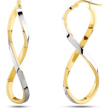 Prenses Pırlanta Kadın 14 Ayar Altın 2 Renk Sarı Beyaz Sonsuzluk Küpe