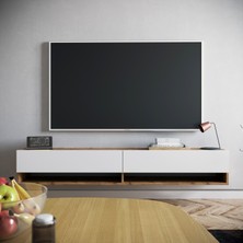 L'occi  Concept Delphin 180 cm Kapaklı Raflı Tv Ünitesi DLP9-AW Çam-Beyaz