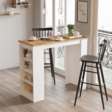 L'occi Concept Lowa 120 cm Raflı Bar Masası Yemek Masası Mutfak Masası Çam-Beyaz Lw1-AW