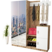 L'occi Concept Wood  Aynalı Askılı Kapaklı Vestiyer Portmanto Ayakkabılık Çam-Beyaz