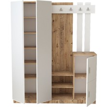 L'occi Concept Wood  Aynalı Askılı Kapaklı Vestiyer Portmanto Ayakkabılık Çam-Beyaz
