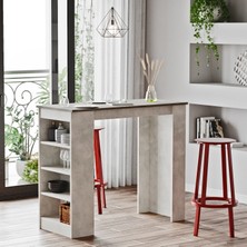 L'occi Concept Lowa 120 cm Raflı Bar Masası Mutfak Yemek Masası Beton-Taş Lw1-Gt