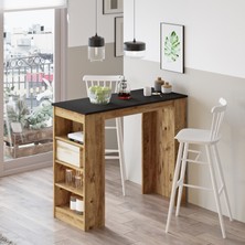 L'occi Concept Lowa Bar 120 cm Raflı Masası Mutfak Yemek Masası Siyah-Atlantik Çam Lw1-La