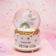 Mobgift Gökkuşağı Üzerinde Unicorn Büyük Boy Püskürtmeli Işıklı Müzikli Motorlu Kar Küresi