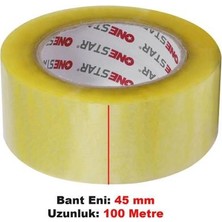 Onestar Koli Bandı 45 mm x 100 Metre Şeffaf Güçlü Yapışkanlı Bant