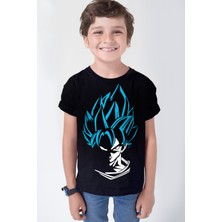 Rock&Roll Mavi Saçlı Kahraman Siyah Kısa Kollu Kız Erkek Uniseks Çocuk T-Shirt