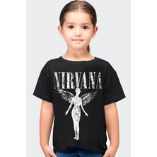 Rock&Roll Melek Nirvana Siyah Kısa Kollu Kız Erkek Uniseks Çocuk T-Shirt