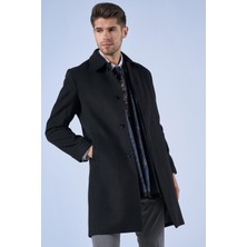 Suitmen Bebe Yaka Uzun Kaşe Kaban Siyah