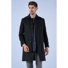 Suitmen Bebe Yaka Uzun Kaşe Kaban Siyah