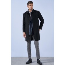 Suitmen Bebe Yaka Uzun Kaşe Kaban Siyah