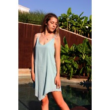 Bohemian Kadın  Naturel Dokuma  Askılı  Yazlık Mini Elbise