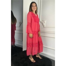 Bohemian Kadın Narçiçeği Dantel Detaylı Ipek Elbise