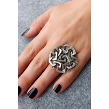 Fildişi Aksesuar Antik Gümüş Kaplama Kareler Şekilli El Yapımı Ayarlanabilir Yüzük