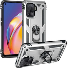 Tekno Grup Oppo Reno 5 Lite Kılıf Çift Katmanlı Yüzüklü Manyetik Vega Kapak + Tam Kaplayan 5d  Ekran Koruyucu