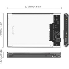 Orico USB3.1 Gen1 Type-C 2.5” inch SATA SSD Hard Disk Kutusu Şeffaf