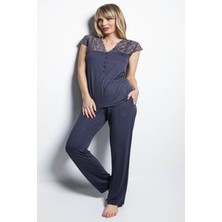 Monamise 18231 Kadın Kısa Kollu Pijama Takımı-Lacivert