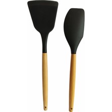 Naturalife Labs Yanmaz Yapışmaz Ahşap Saplı Silikon Spatula 2 'li 32 cm