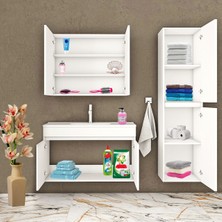 Alfa Banyo Viola Beyaz (80+35) 115 cm MDF Boy Dolaplı Lavabolu Banyo dolabı takımı**Demonte Değil**
